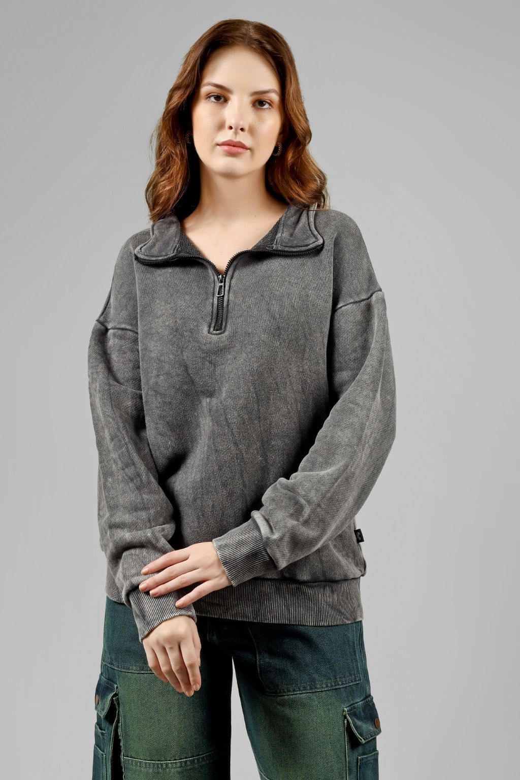 Washed Zipper Jacket for Women