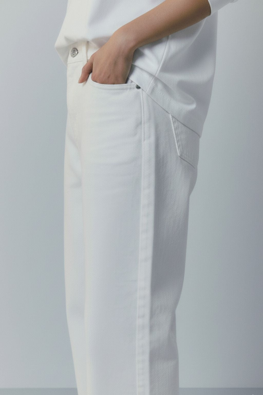 White Canvas Wide Leg Pants for Women