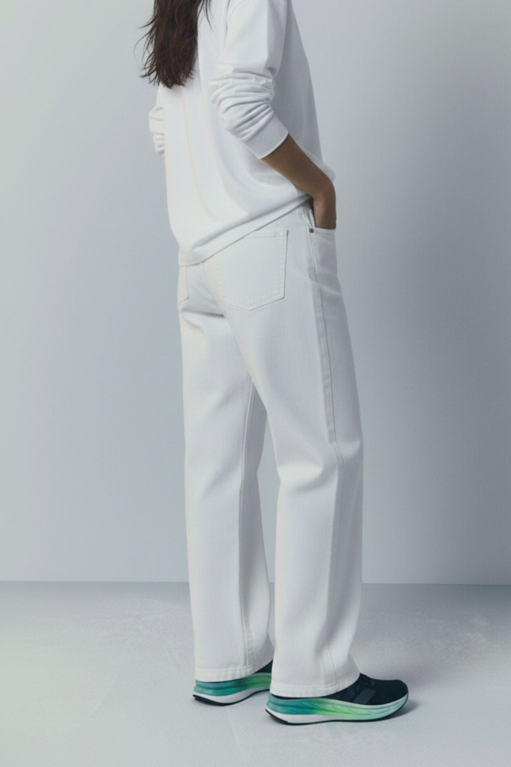 White Canvas Wide Leg Pants for Women