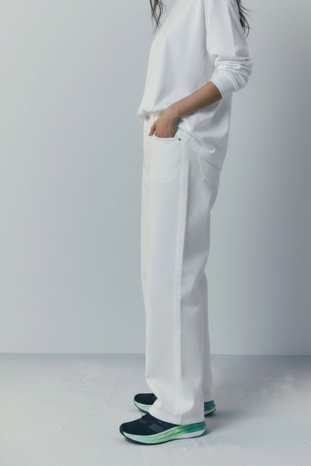 White Canvas Wide Leg Pants for Women