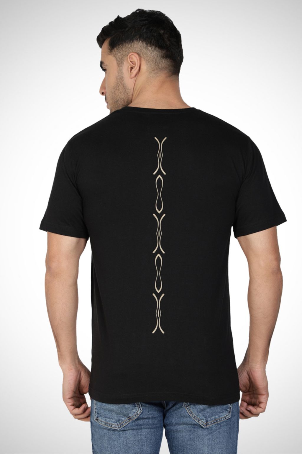 Black Hour Glass Printed Cotton T-shirt for Men