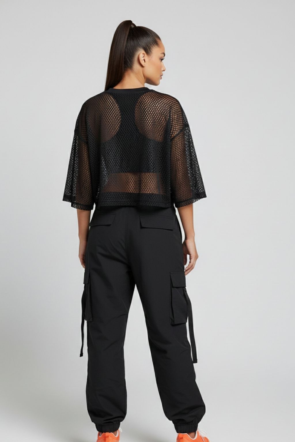 Black Mesh Oversized Crop Top