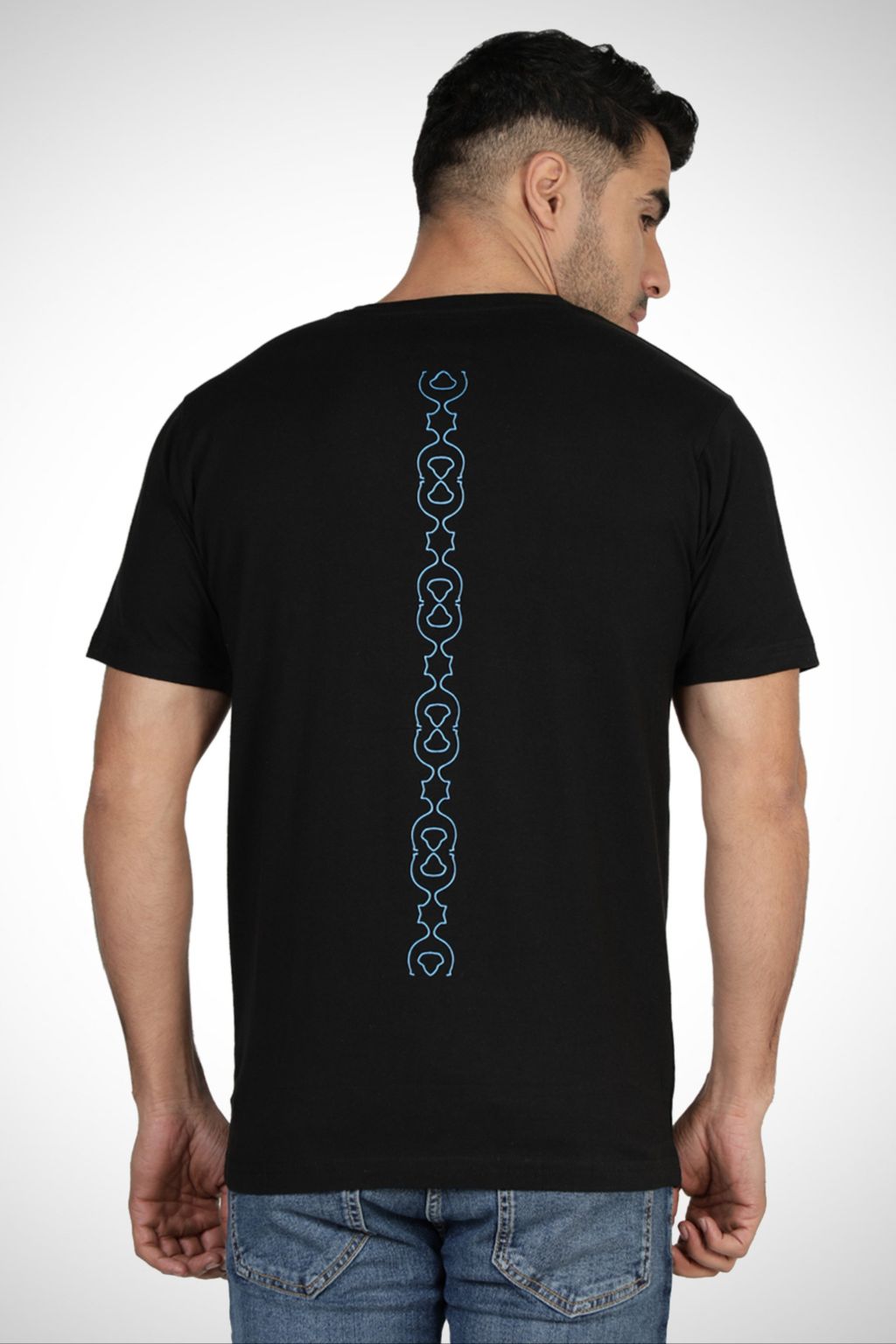 Black Mandala Printed Cotton T-shirt for Men