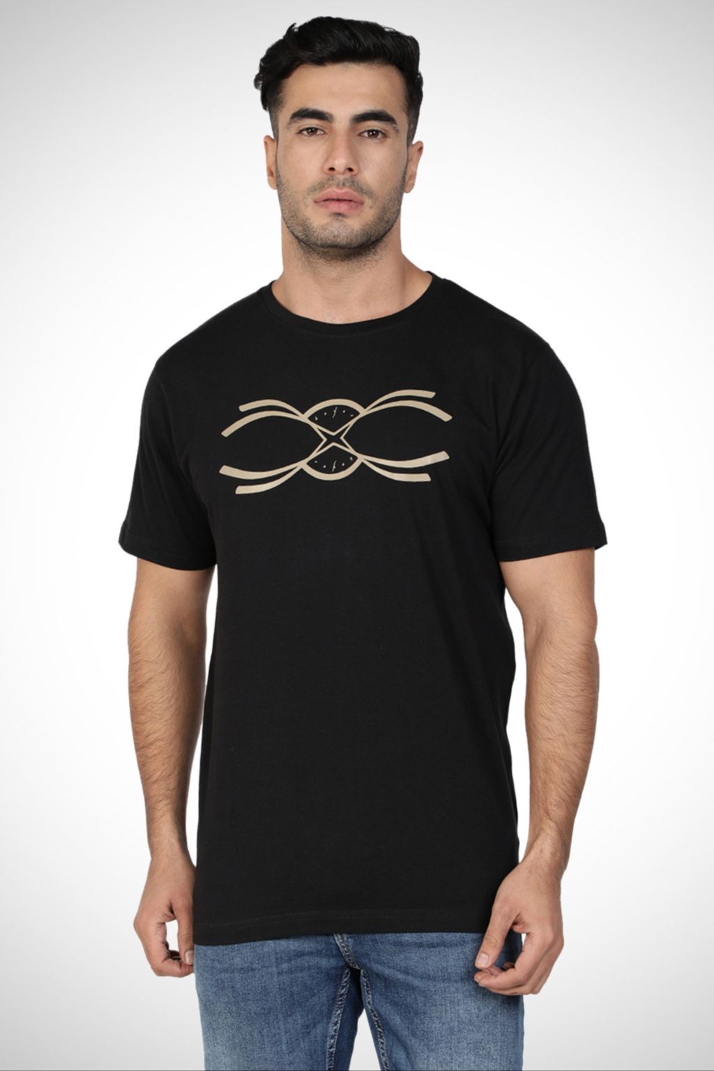 Black Hour Glass Printed Cotton T-shirt for Men
