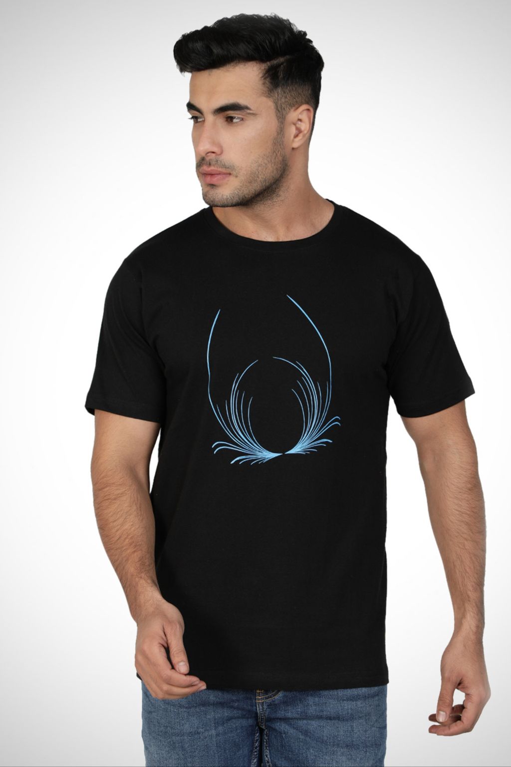 Black Omega Printed Cotton T-shirt for Men