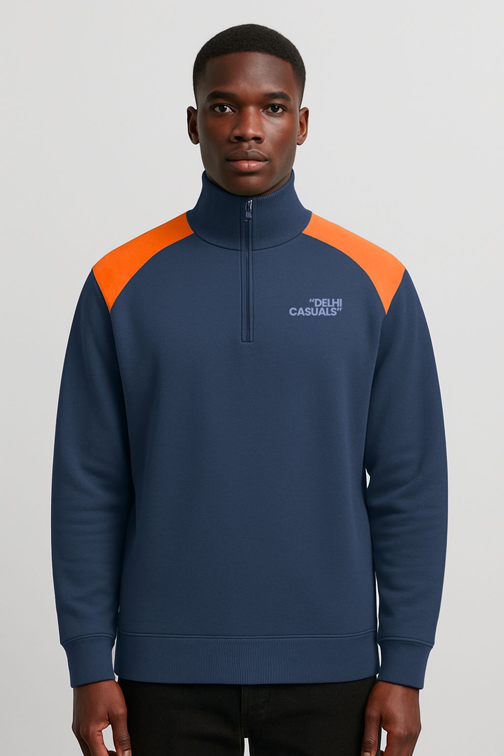 Atatri Navy Blue Quarter Zipper Collar Jacket