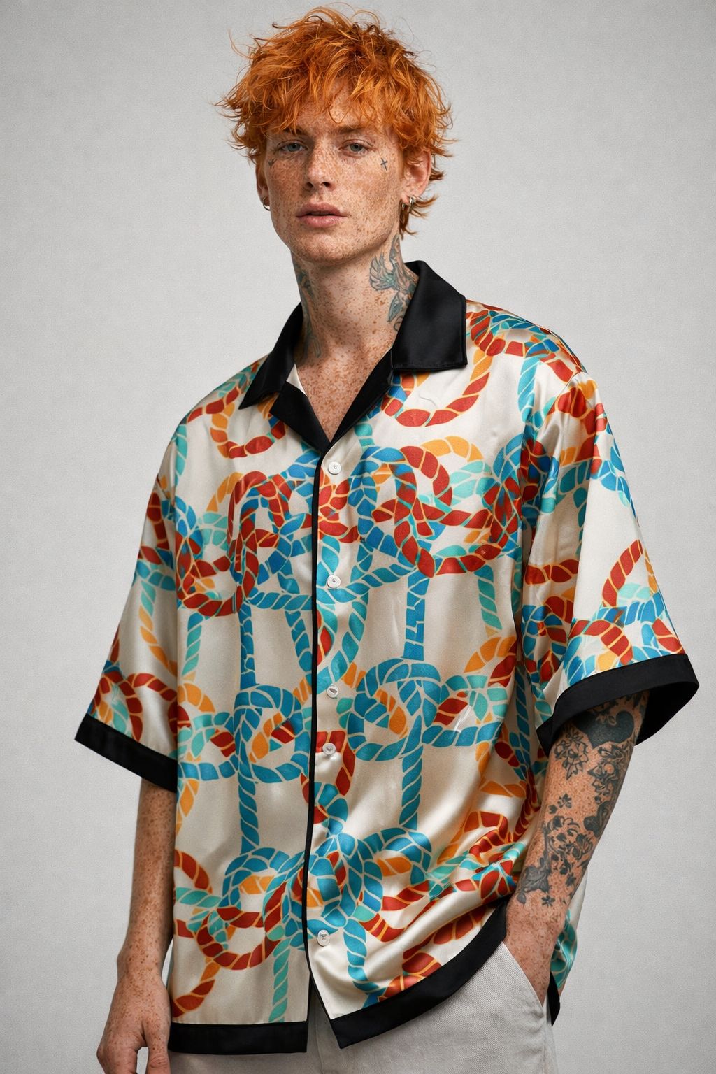 Luxury Satin Printed Oversized Half Sleeve Shirt