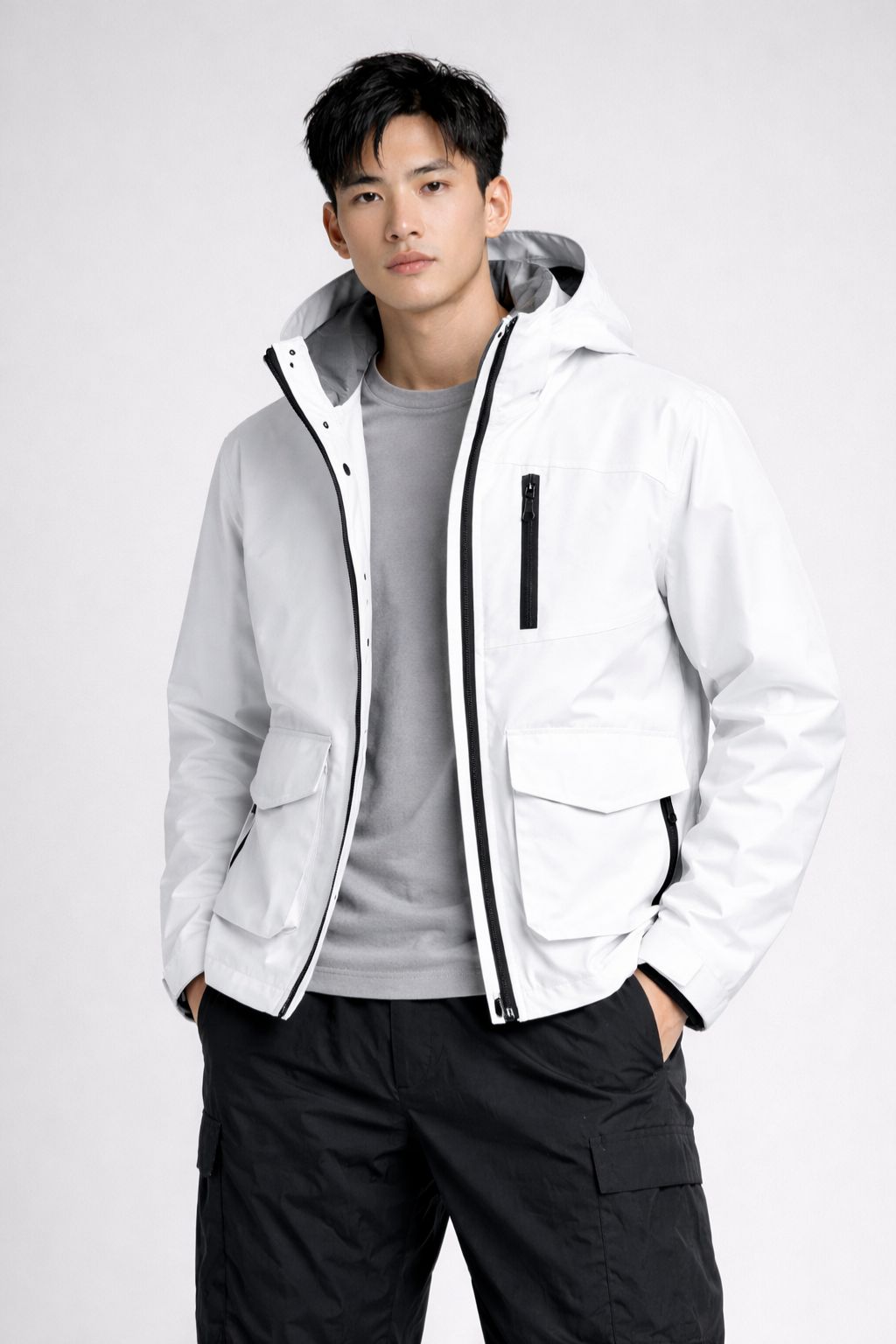 Waterproof High-Neck Hooded Multi-Pocket Jacket for Men