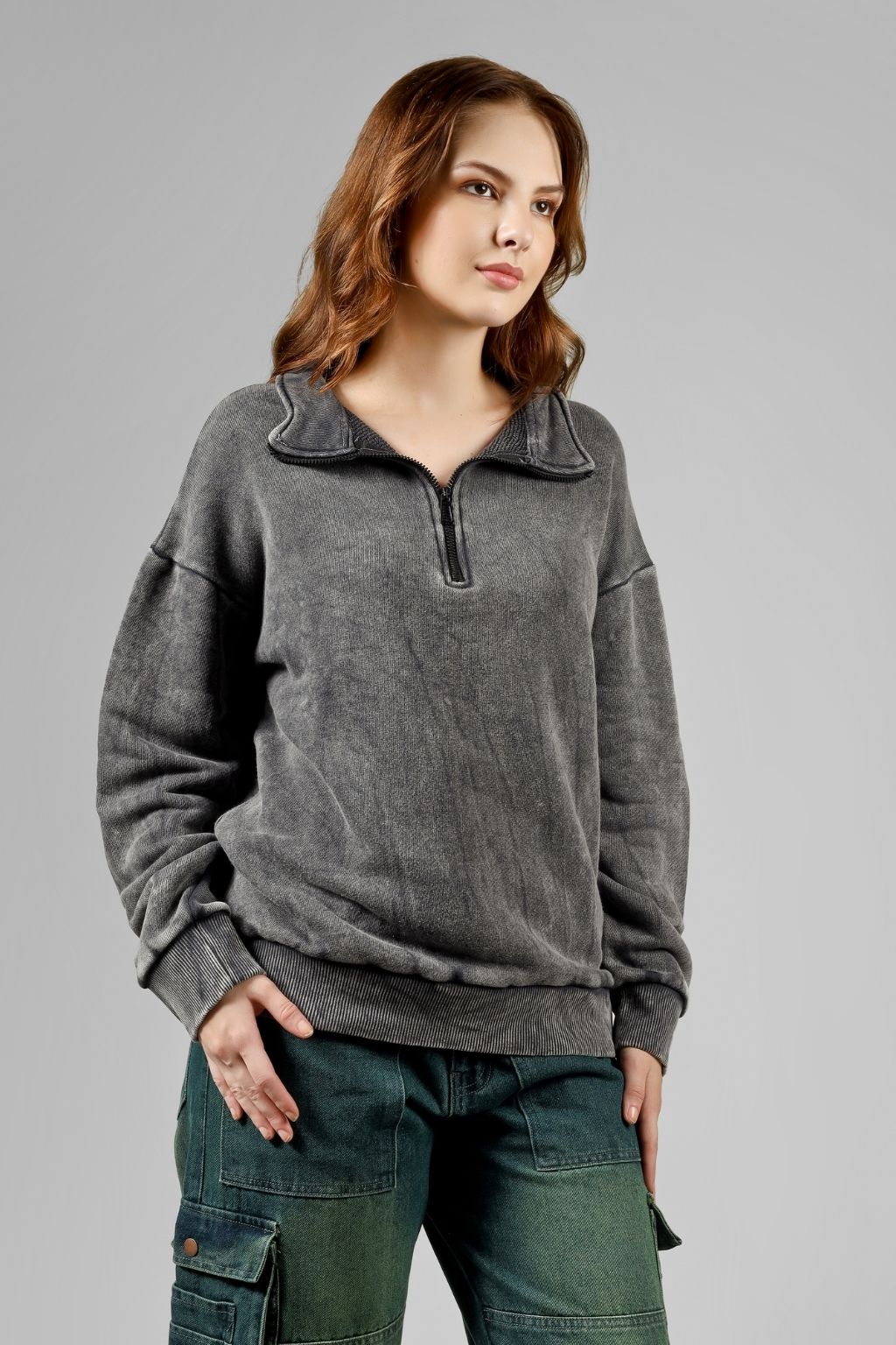 Washed Zipper Jacket for Women