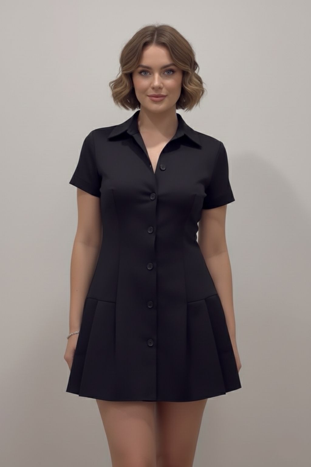 Black Button-Down Mini Dress