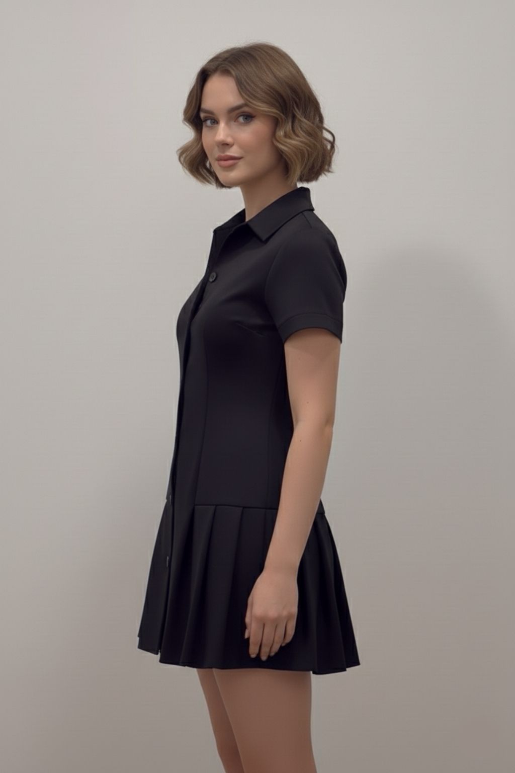 Black Button-Down Mini Dress