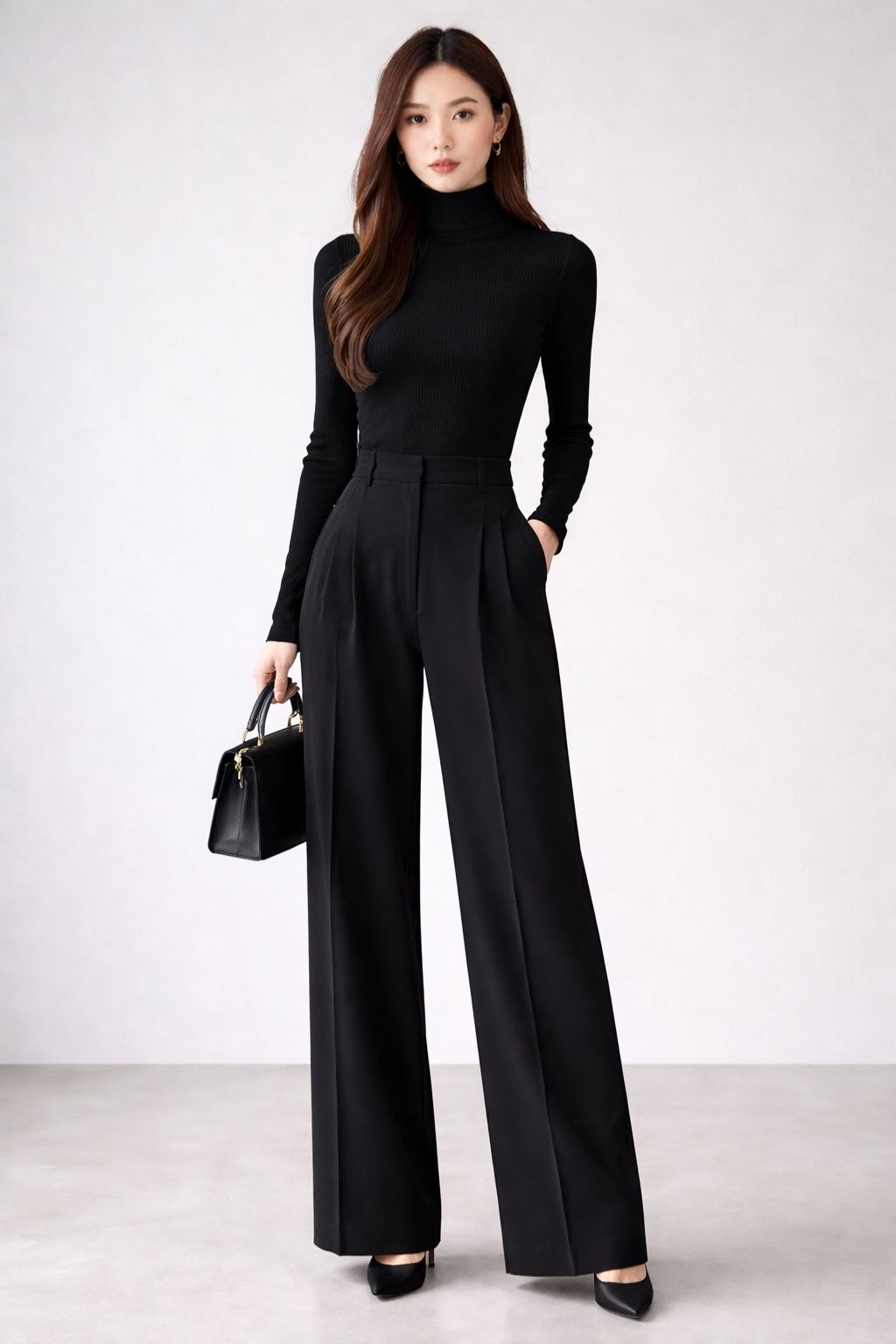 Ultra Luxury Black High-Waist Women Trousers