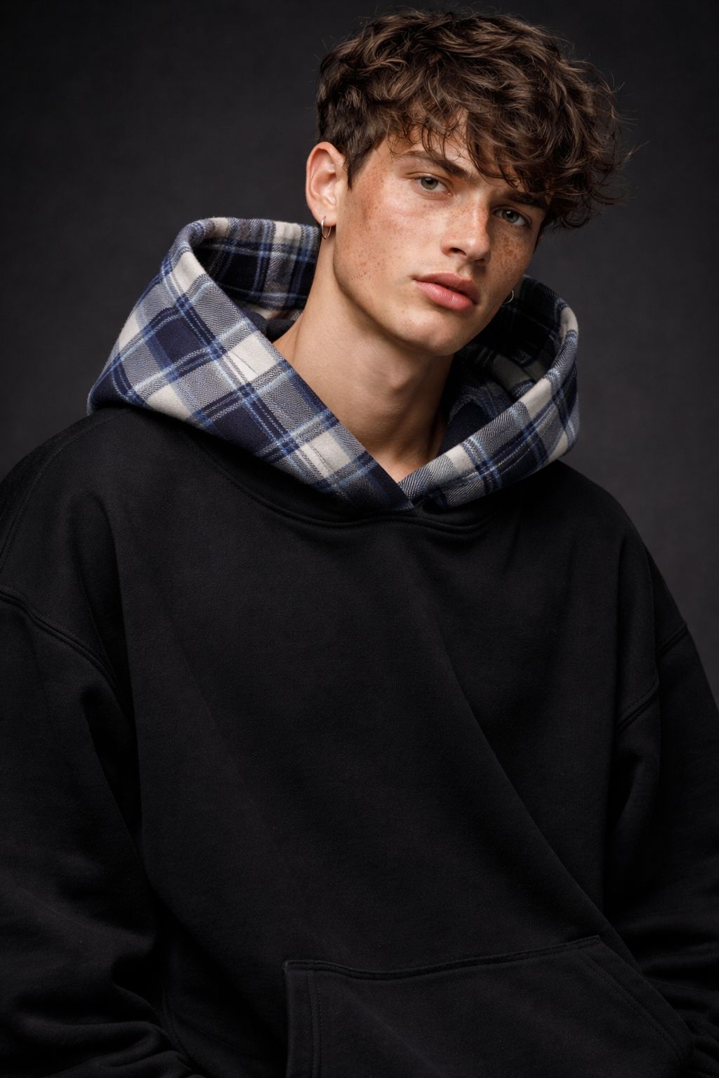 Men's Oversized Hoodie with Digital Twill Flannel Hood