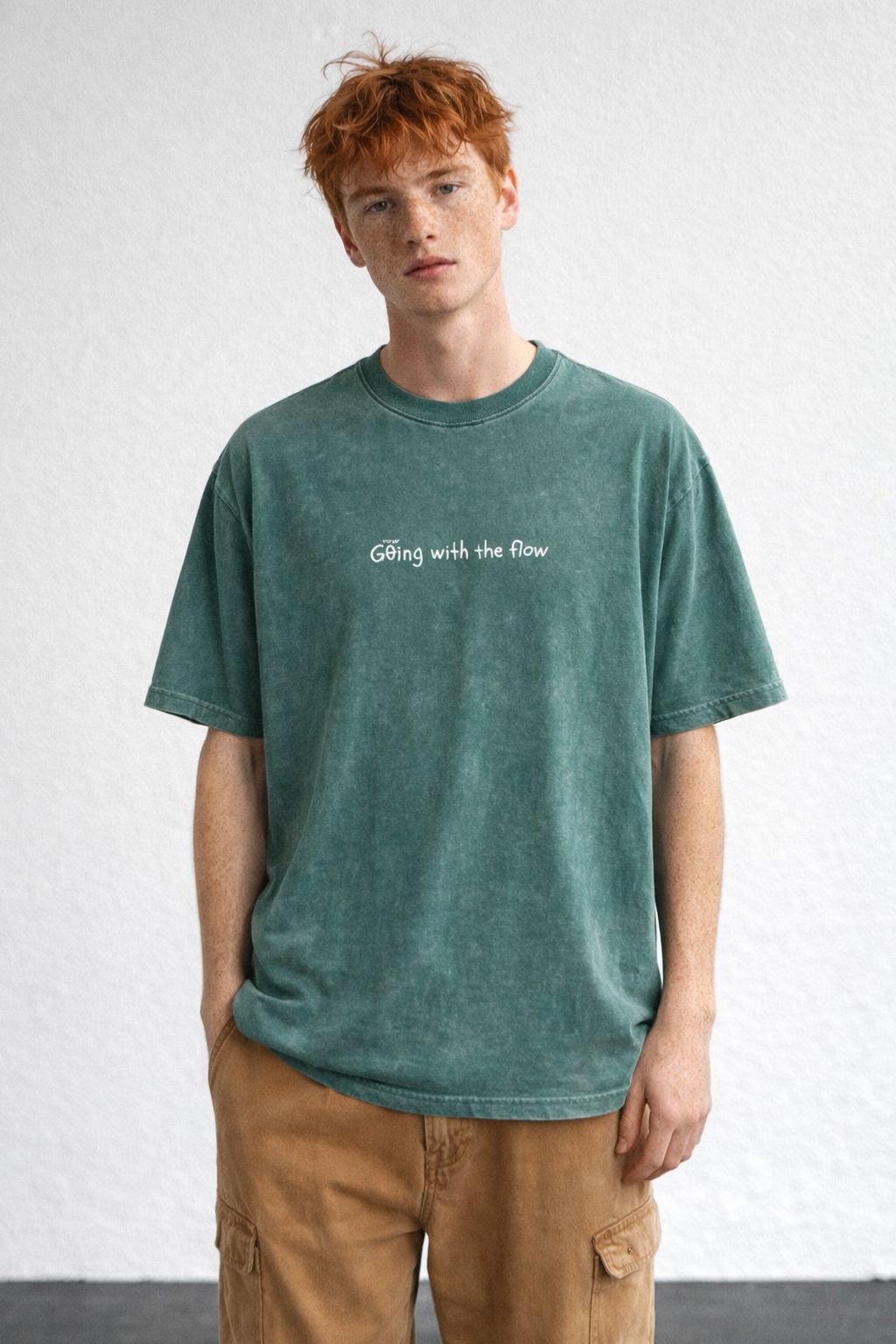 Oversized Green Washed Printed T-Shirt