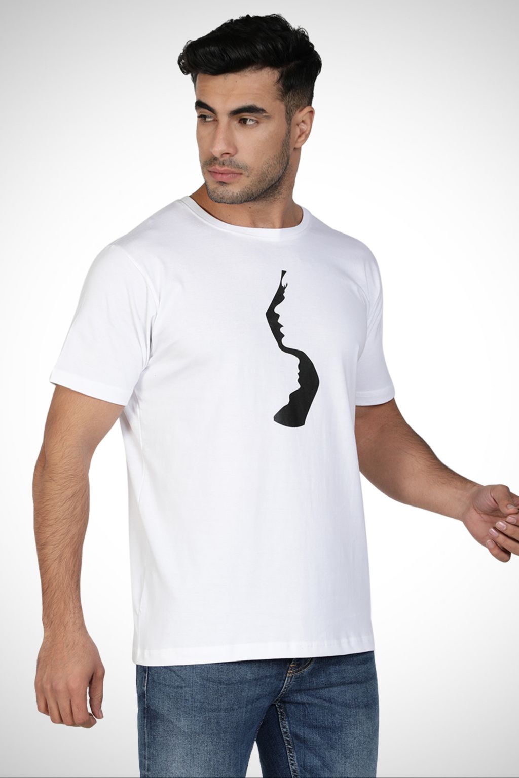 White Printed 2 Faces Cotton T-shirt for Men