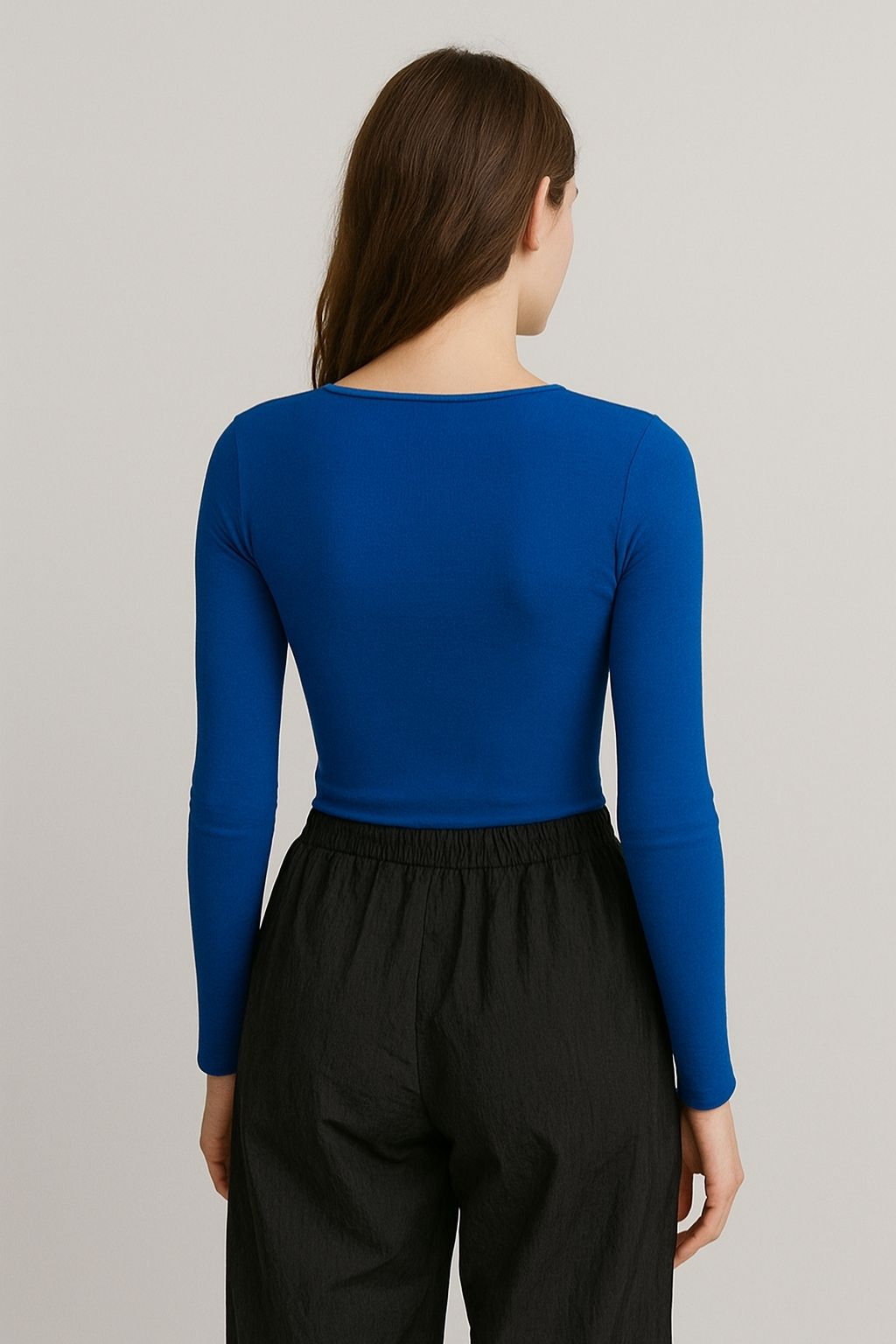 Deep-Neck Long Sleeve Top