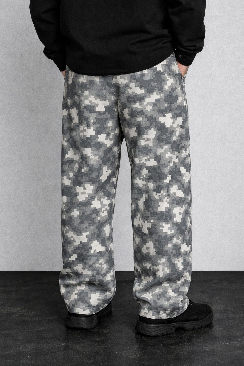 Urban Grey Digital Camo Loose Fit Canvas Trousers