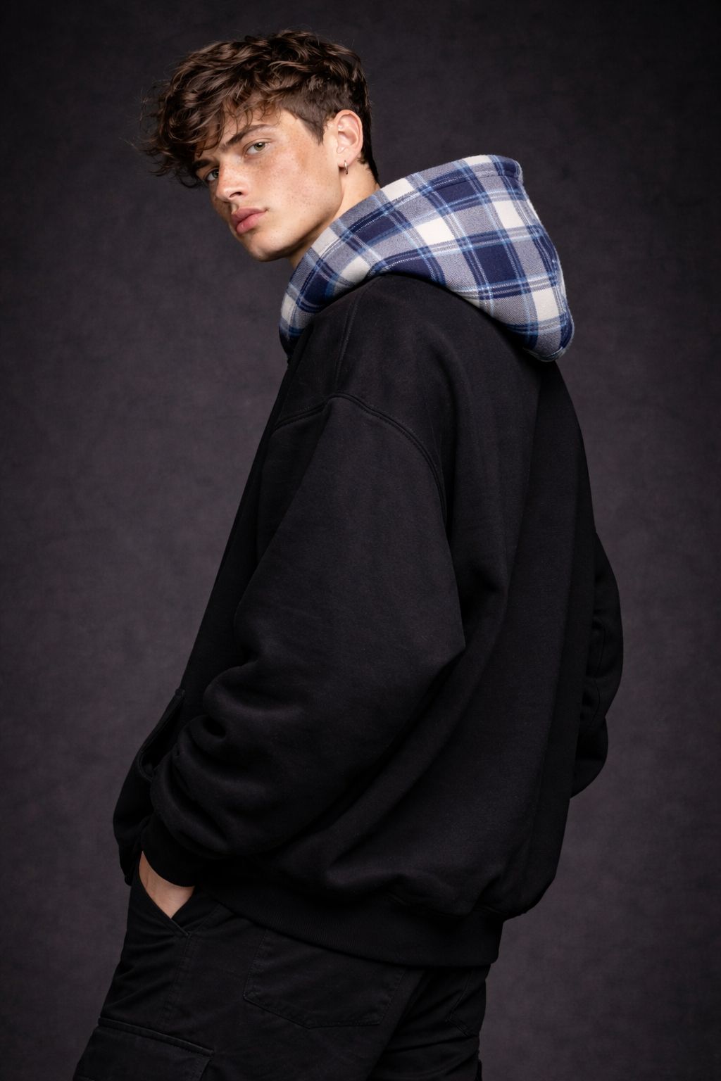 Men's Oversized Hoodie with Digital Twill Flannel Hood