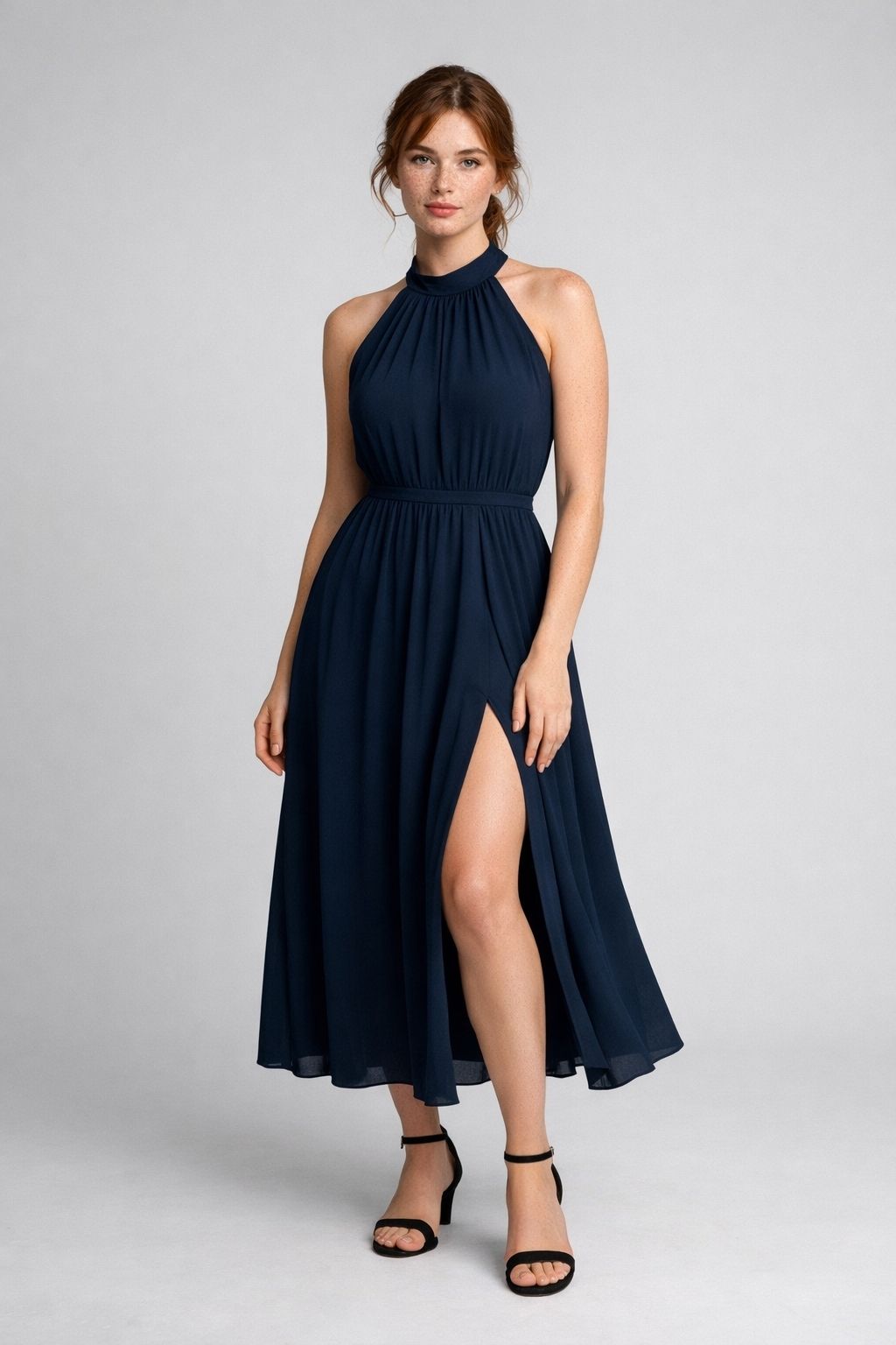 Halter Neck Midi Dress with Side Slit