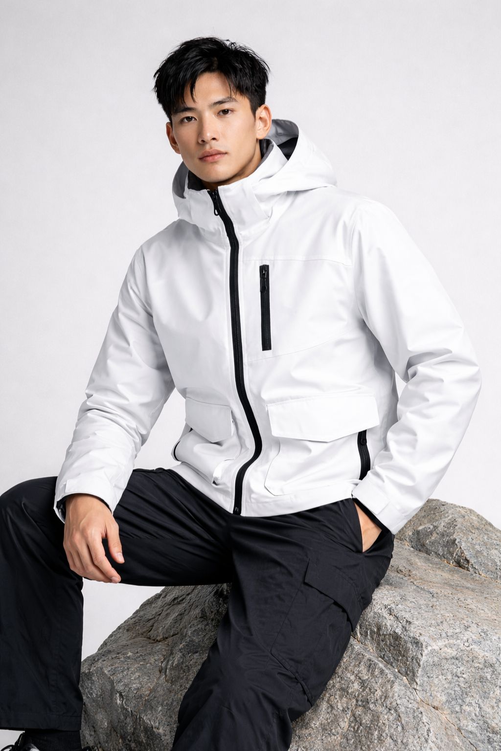 Waterproof High-Neck Hooded Multi-Pocket Jacket for Men