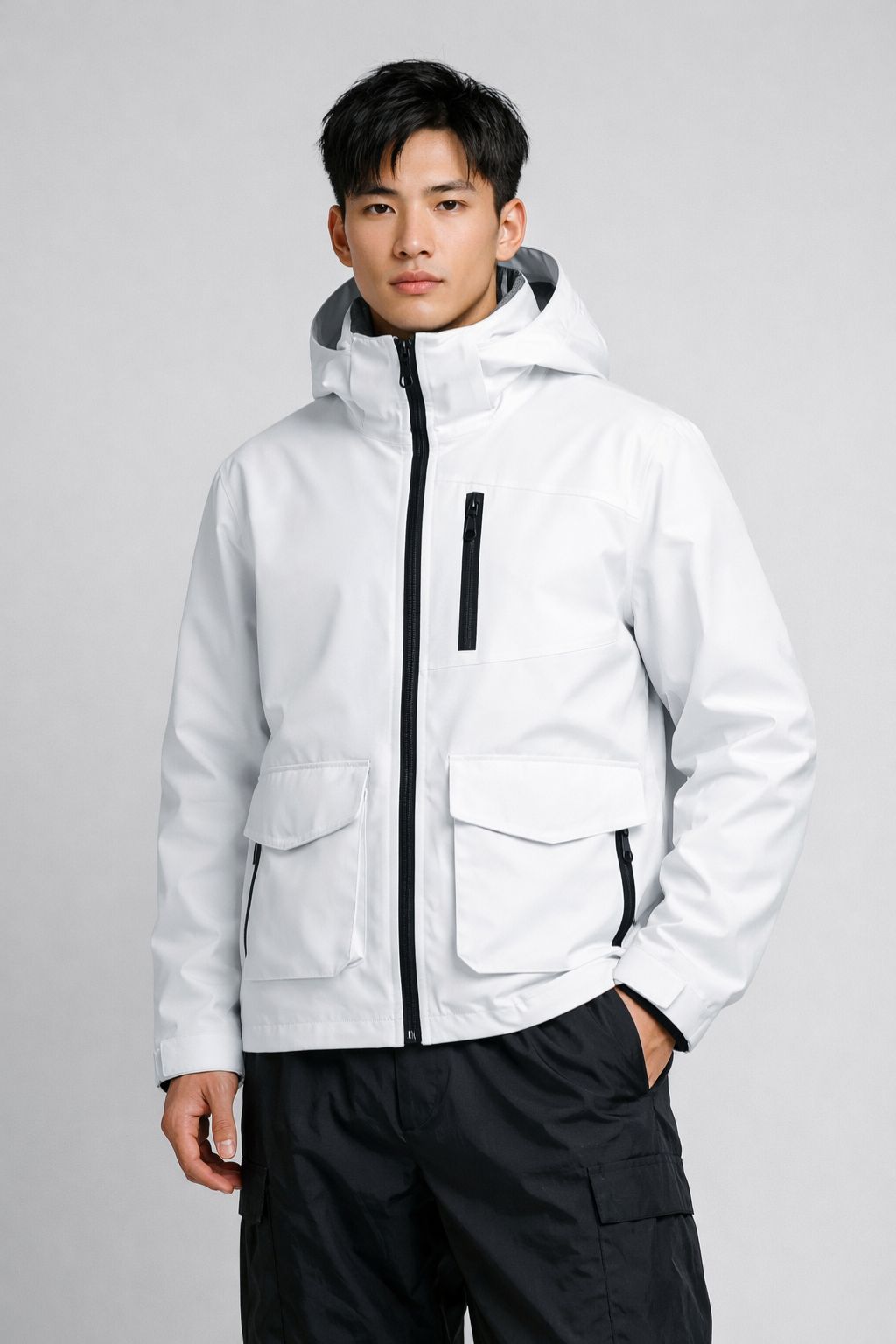 Waterproof High-Neck Hooded Multi-Pocket Jacket for Men