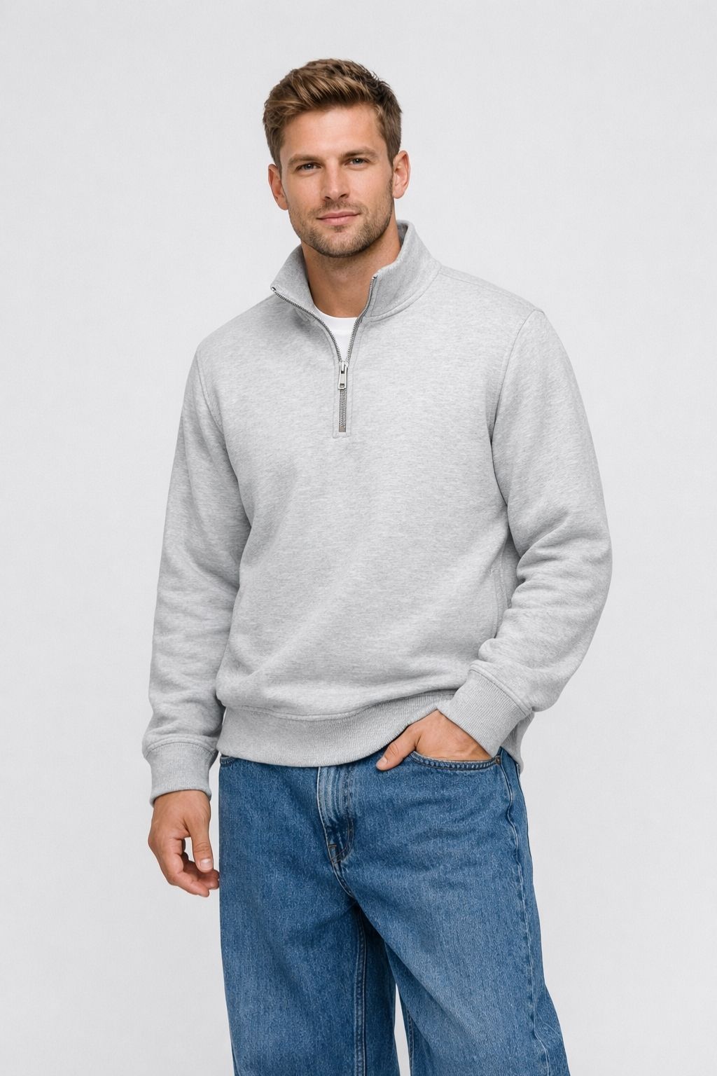 Men’s Grey Essential Quarter-Zip Sweatshirt