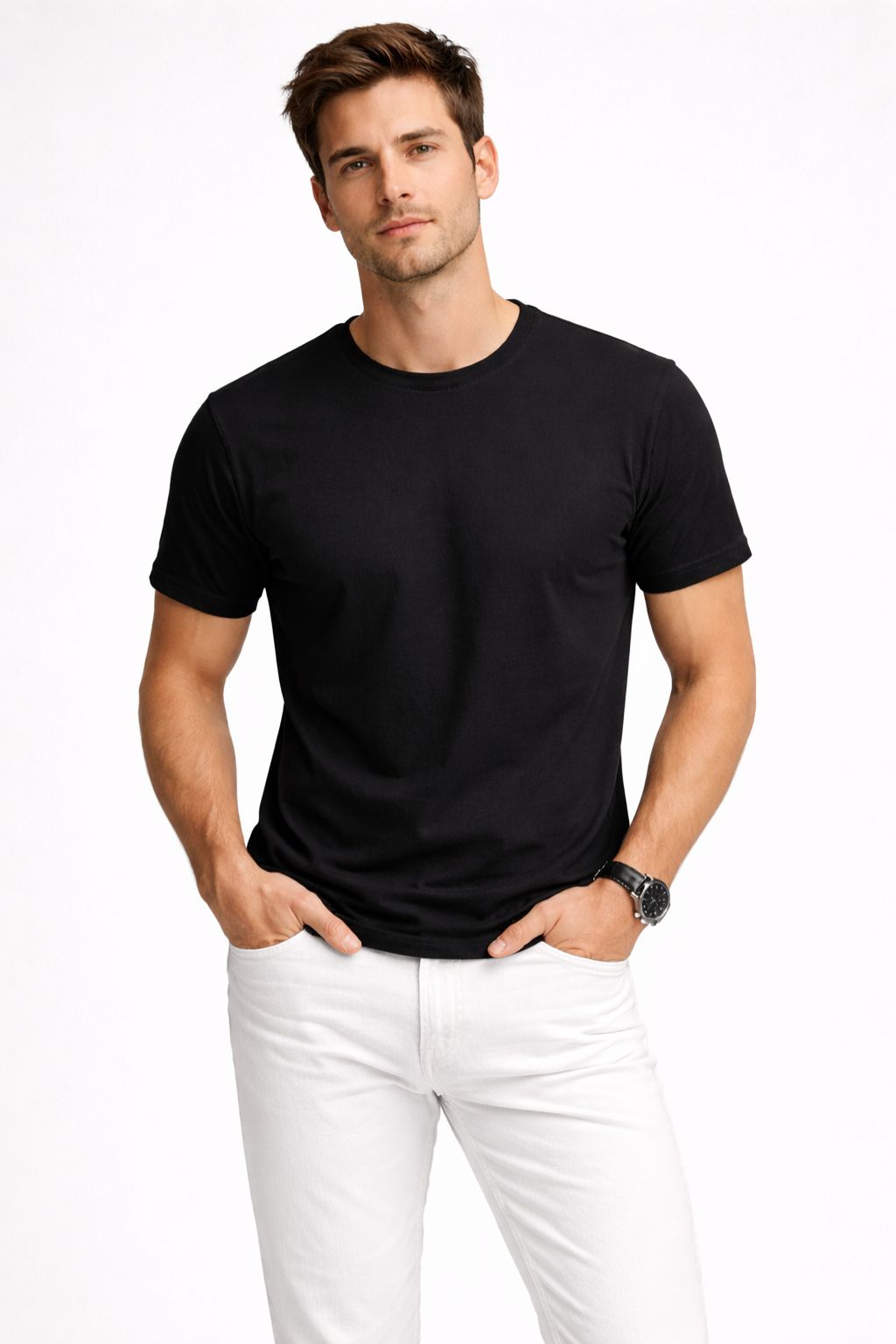 Cotton Black Interlock Tshirts for Men