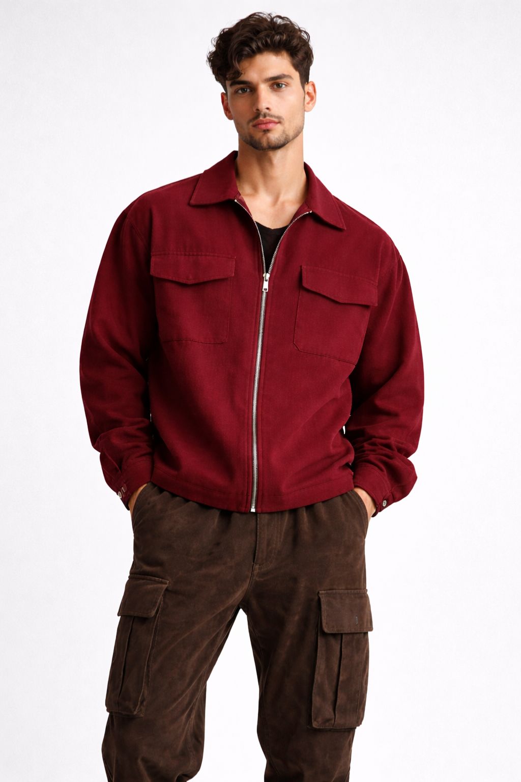 Men’s Oversized Zipper Trucker Jacket