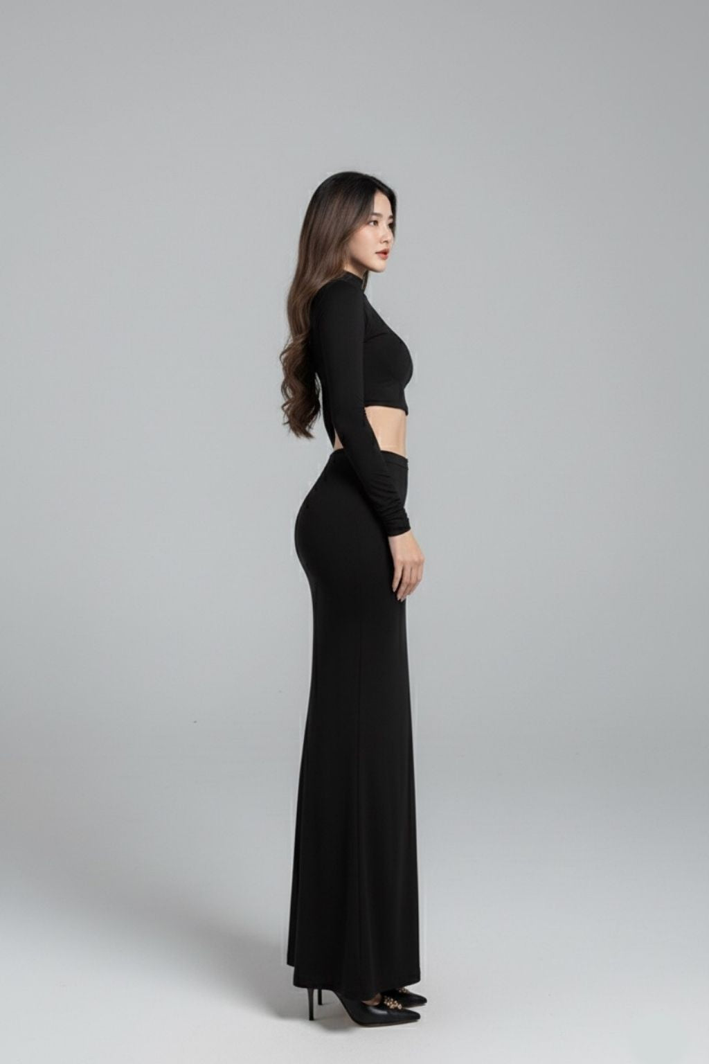 Black Crop Top & Maxi Skirt Co-Ord Set