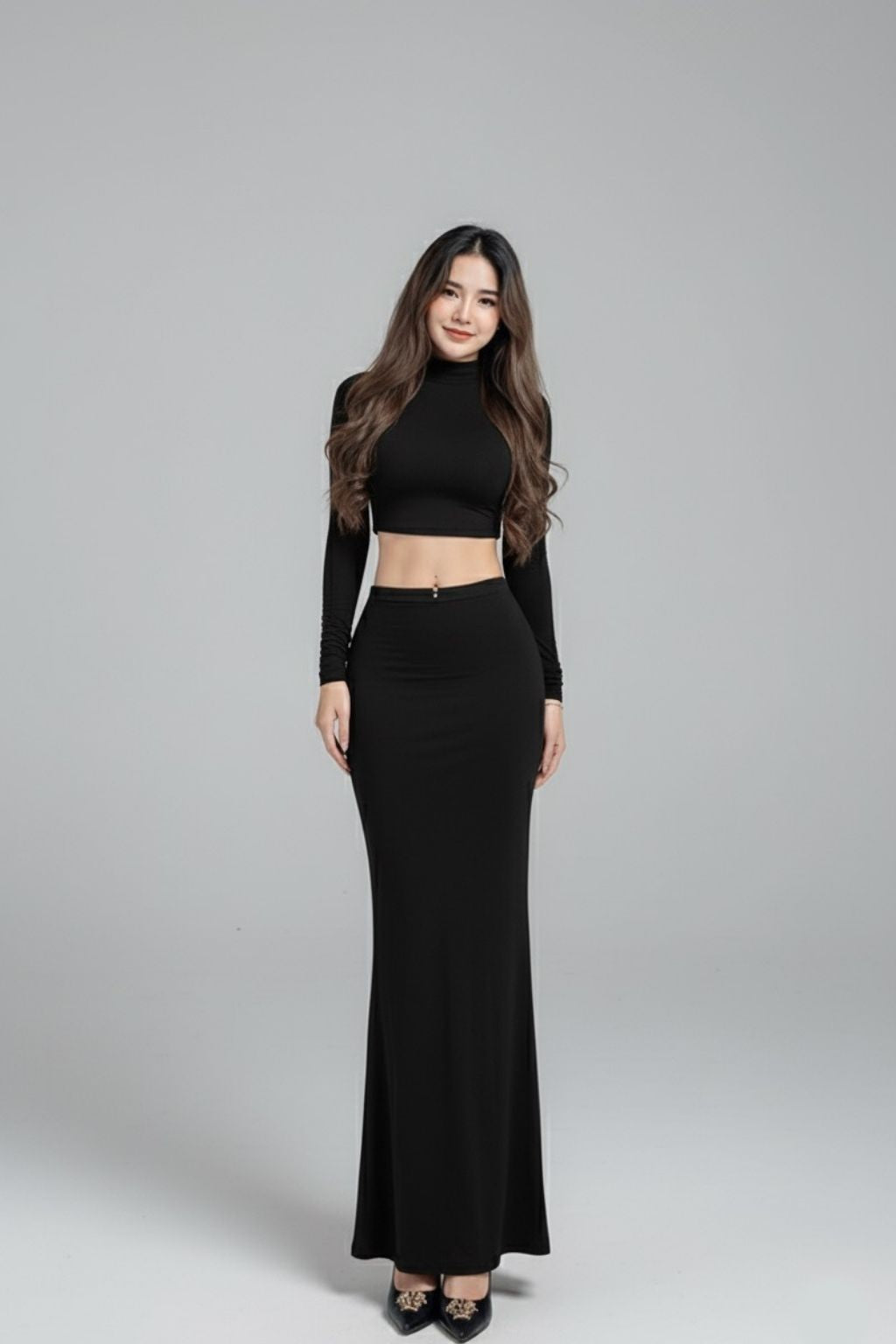 Black Crop Top & Maxi Skirt Co-Ord Set