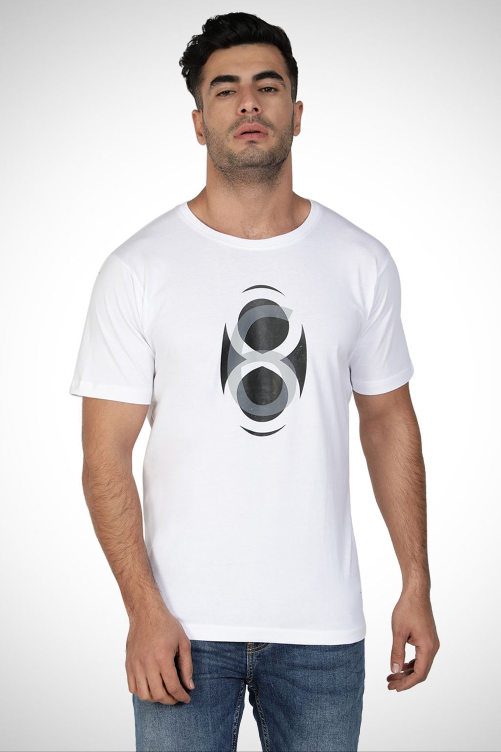 White Printed 86 Ball Cotton T-shirt for Men