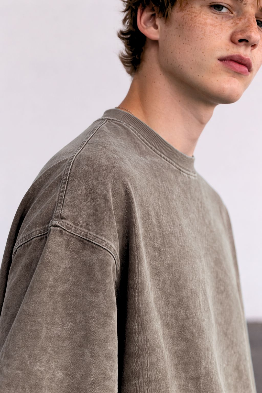 Oversized Brown Washed Cotton Printed T-Shirt