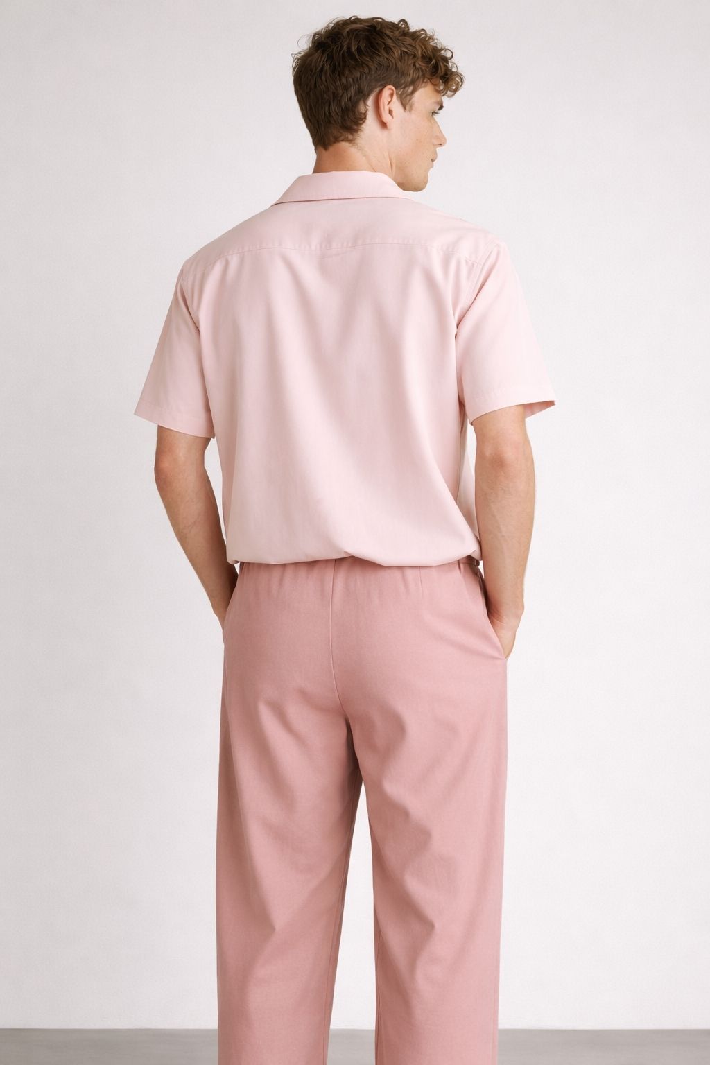 Men’s Pink Cuban Collar Co-ord Set – Loose Fit Shirt & Trouser