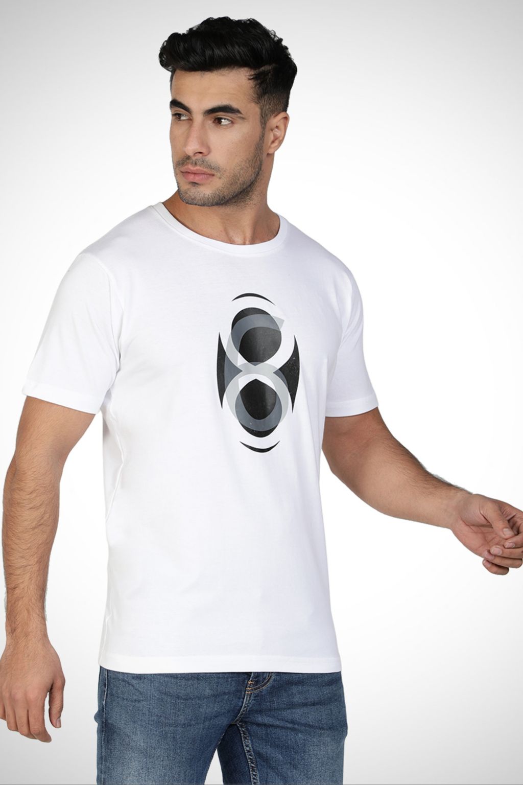 White Printed 86 Ball Cotton T-shirt for Men