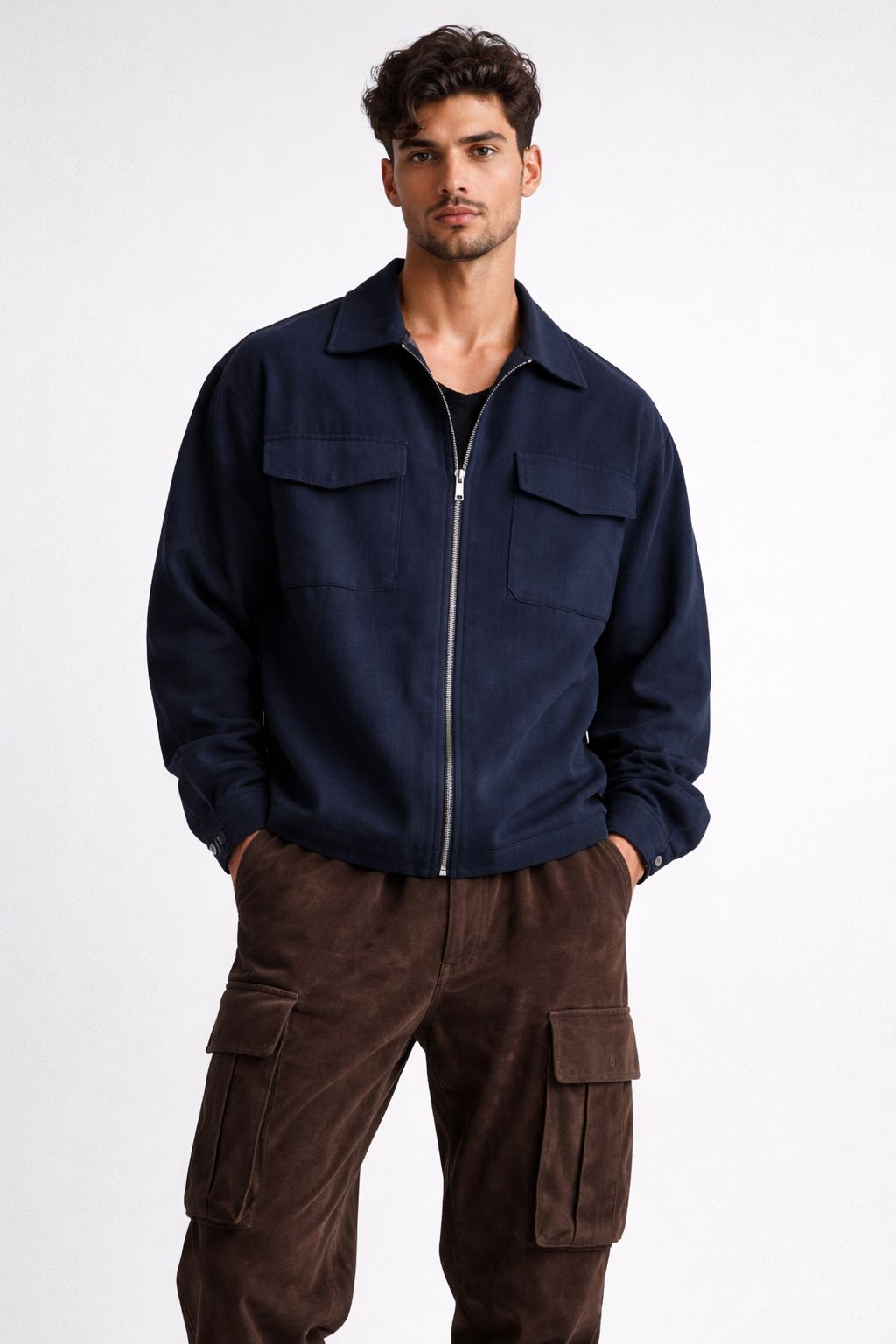 Men’s Oversized Zipper Trucker Jacket