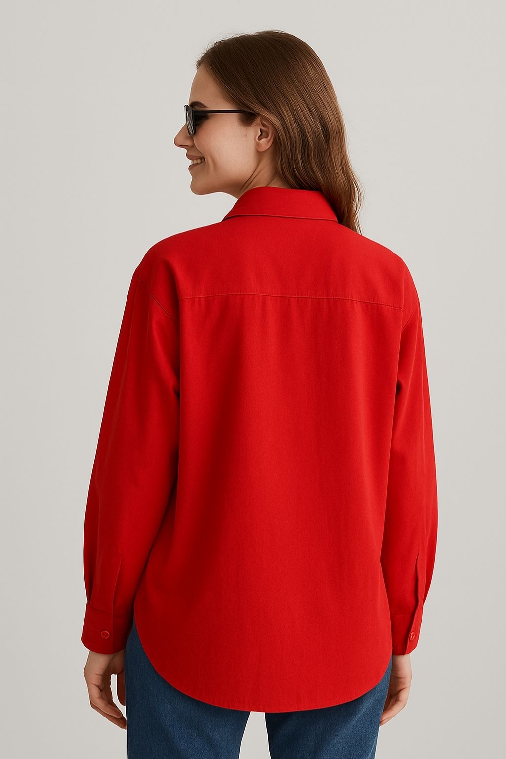 Oversized Red Button-Up Shirt for Women
