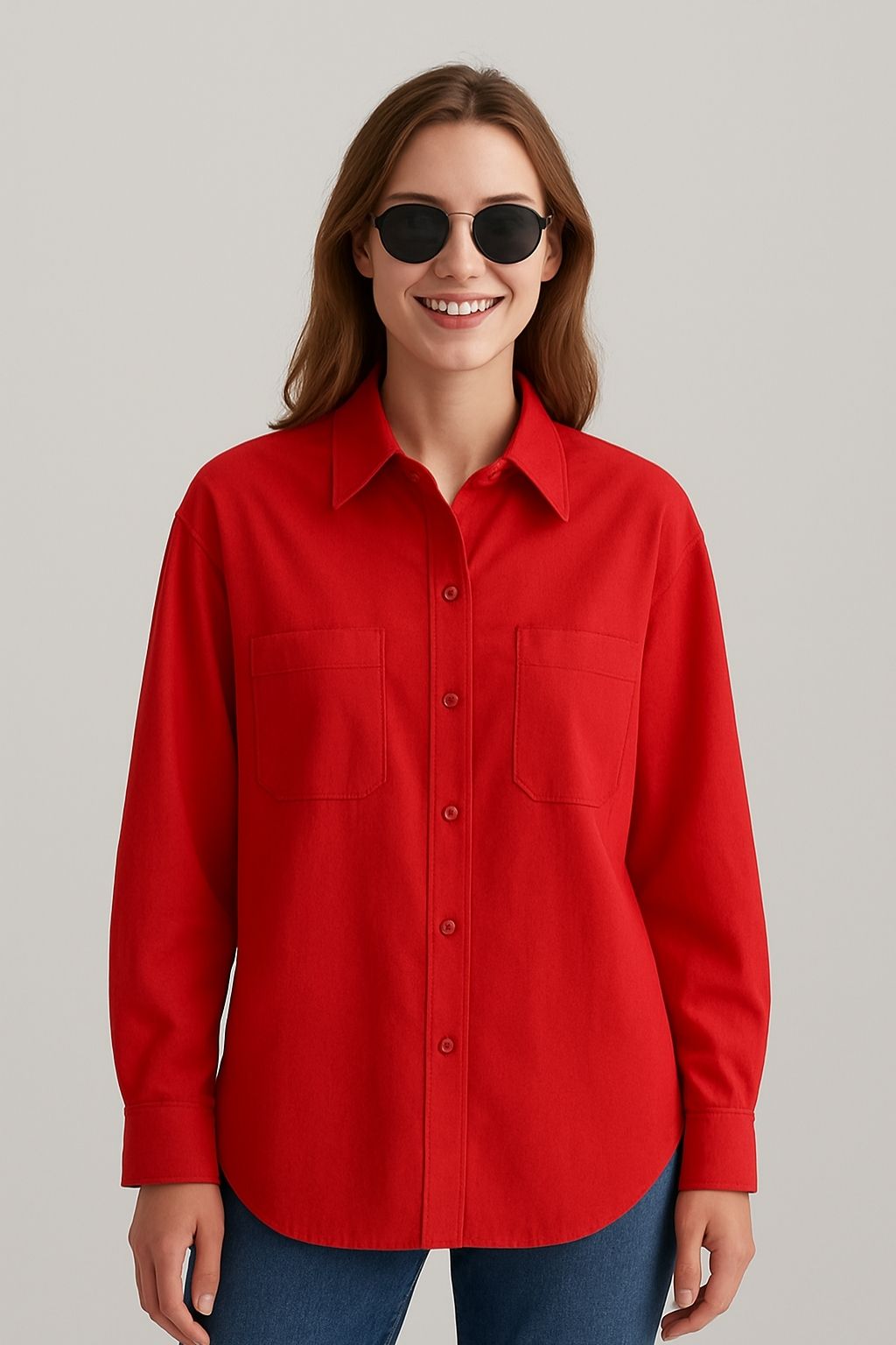 Oversized Red Button-Up Shirt for Women