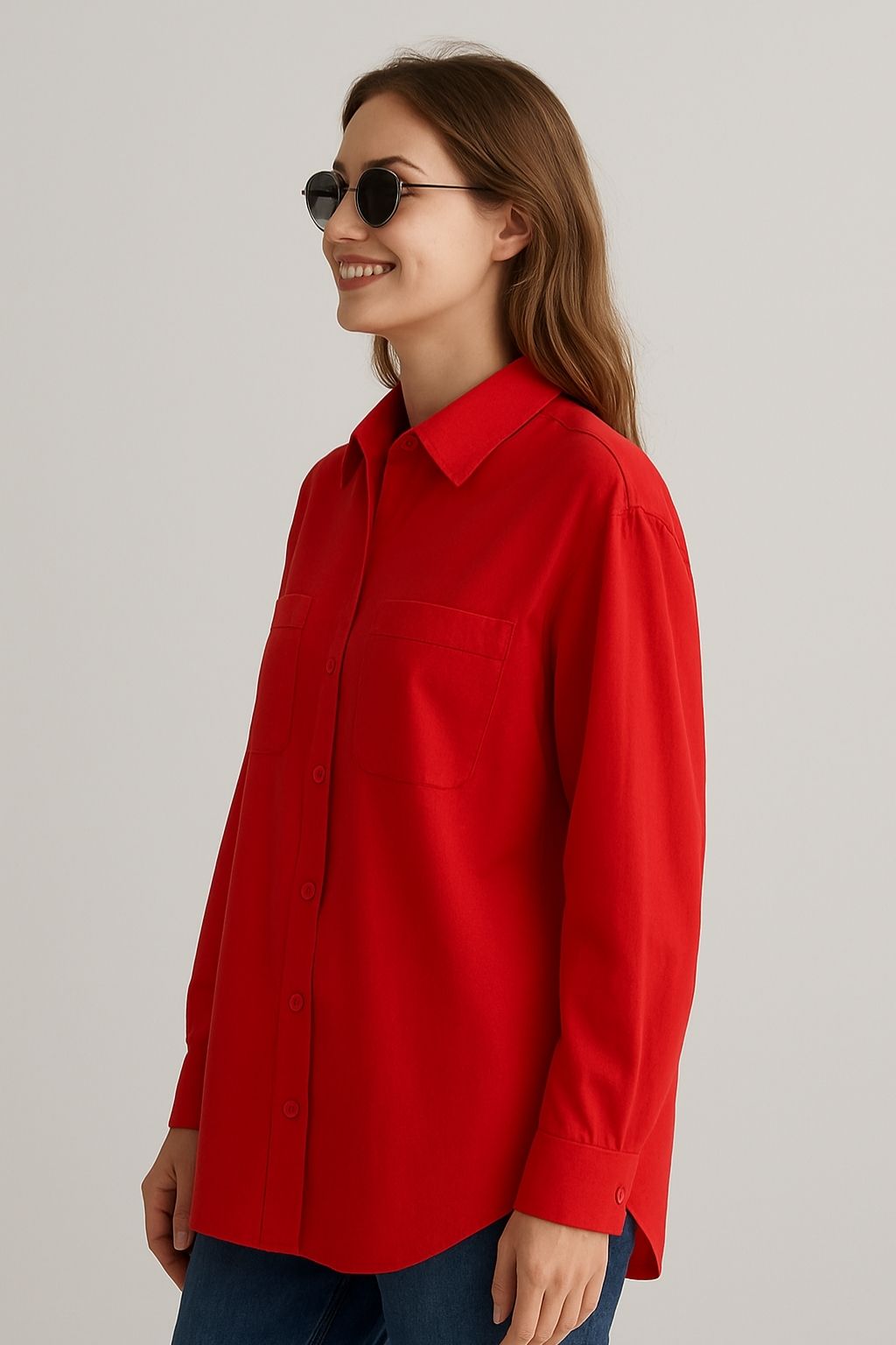 Oversized Red Button-Up Shirt for Women