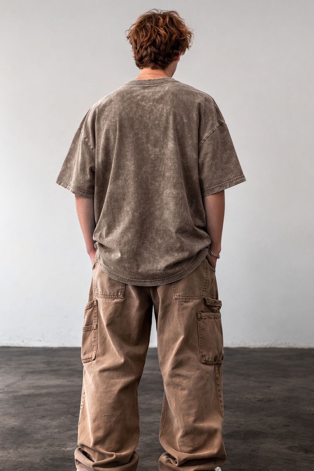 Oversized Brown Washed Cotton Printed T-Shirt