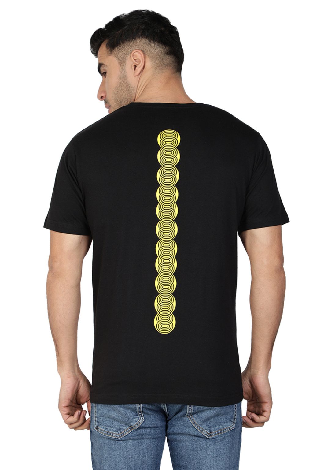 Black Christmas Printed Cotton T-shirt for Men