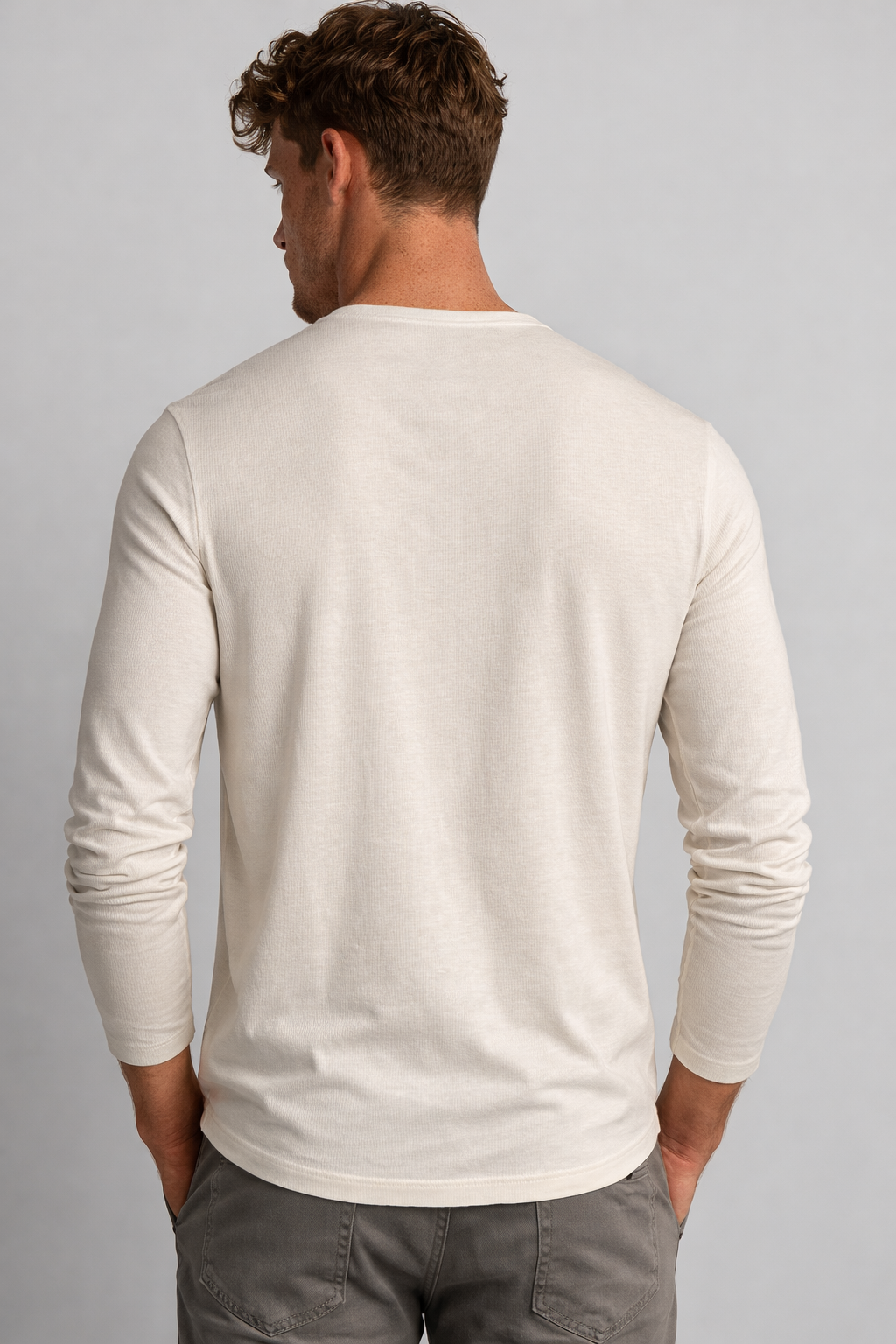 Men’s Off-White Henley Neck Full Sleeve T-Shirt
