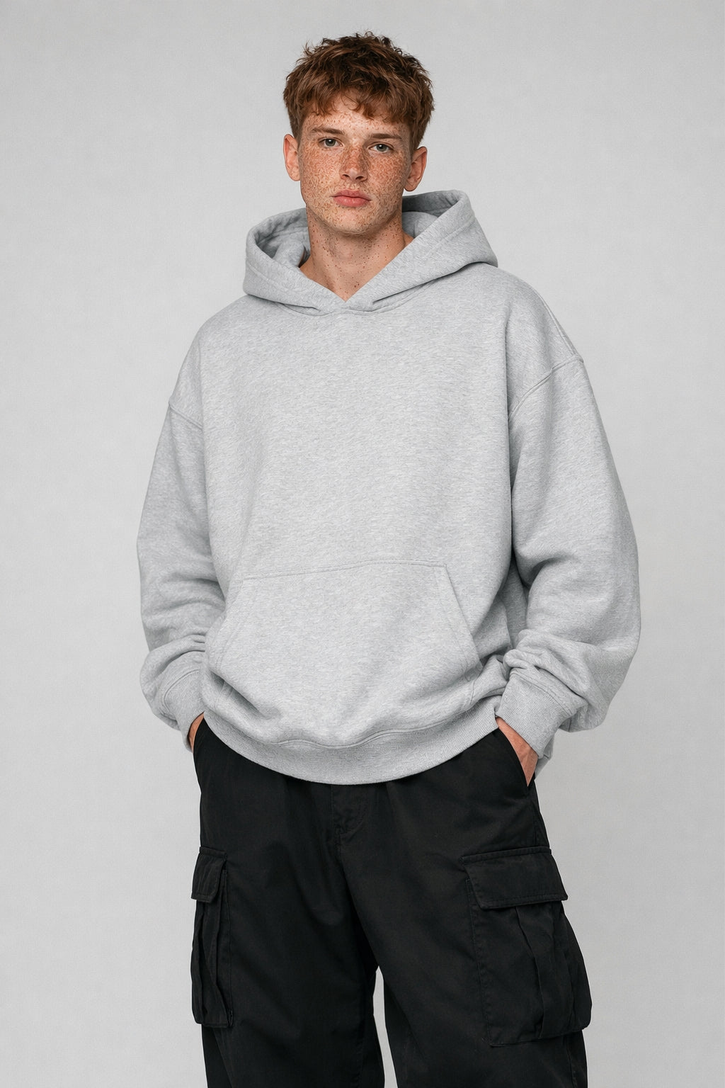 Oversized Melange Grey Men's Hoodie