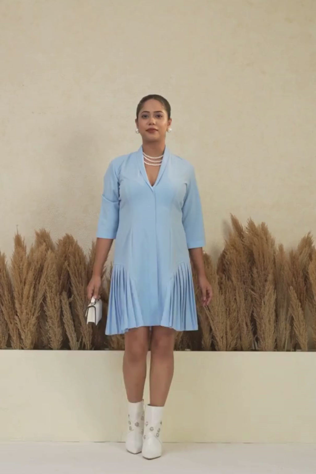 Aakaashi Pleated Hem Shift Sky Blue Dress